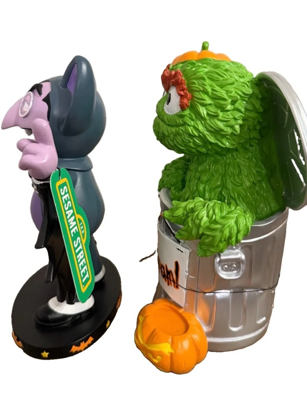 🎃 Sesame Street Halloween Count & Oscar the Grouch Resin Decor Figurine Set New